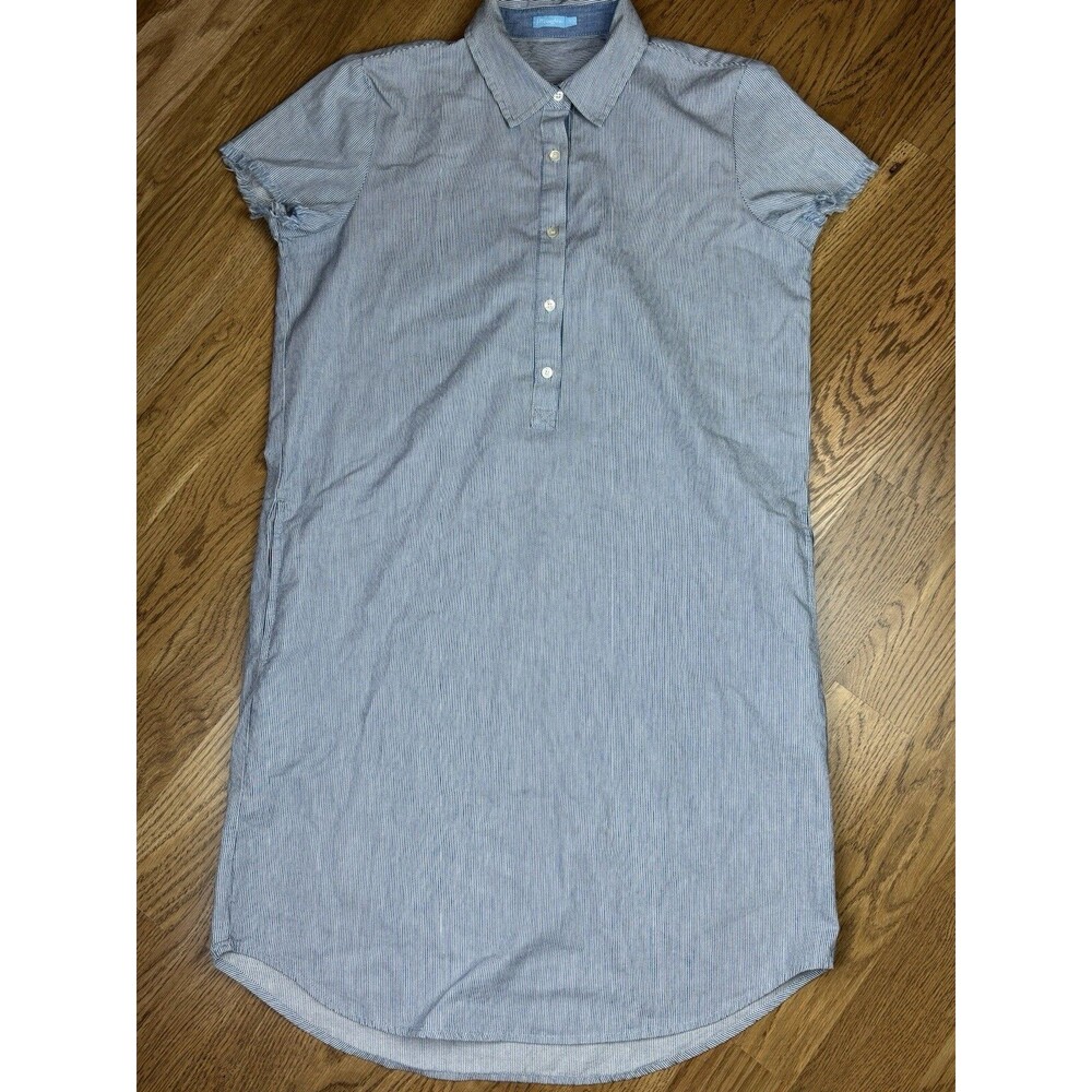 J McLaughlin Womens Jones Cotton Shift Dress Small Blue Fringe Hem and Collared